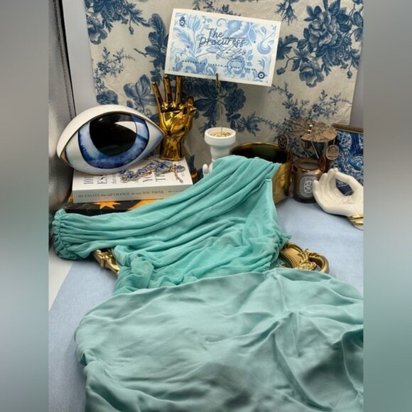 🆕 BENNI 🧿 NWOT Nico Off Shoulder Mini Dress, Aquamarine - Sz AU 14 US 10 - Picture 12 of 16